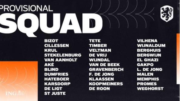 荷兰国家队最新名单 范戴克缺席荷兰队欧洲杯